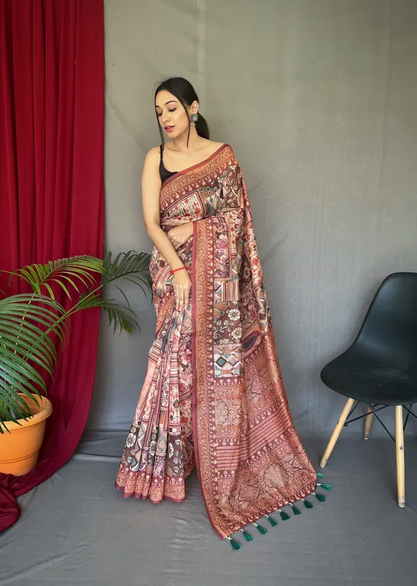 Brown_Kashmiri_Digital_Printed_Cotton_Silk_Saree_With_Blouse_Piece_Attached
